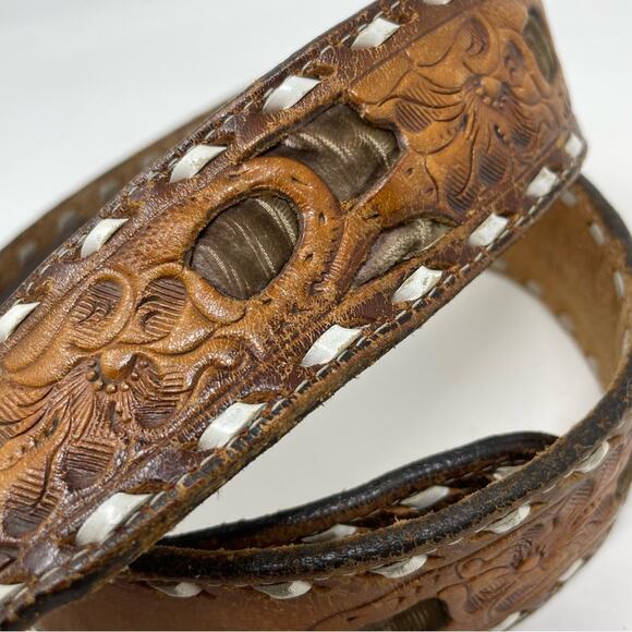 Vintage Distressed Worn Tooled Floral Cowboy Western Cowboy John Belt unisex 34 - Picture 4 of 16